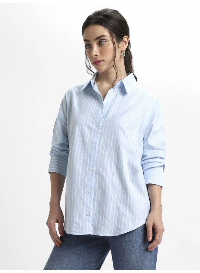 Dennis Lingo Blue Casual Shirt for Women, Relaxed Fit, Cotton Comfort