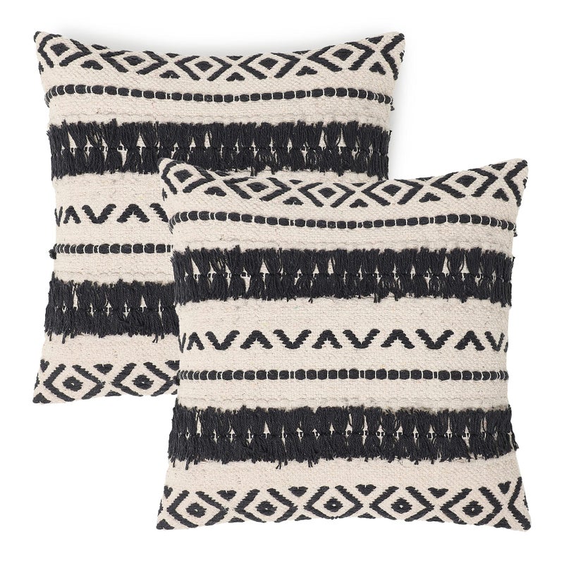 REDEARTH Handmade Boho Throw Pillow Covers Bohemian Chic Farmhouse Style Accent Woven Indoor and Outdoor Pillow Cushion Cases for Couch Bed Chair Sofa Benches Set of 218x18 Black