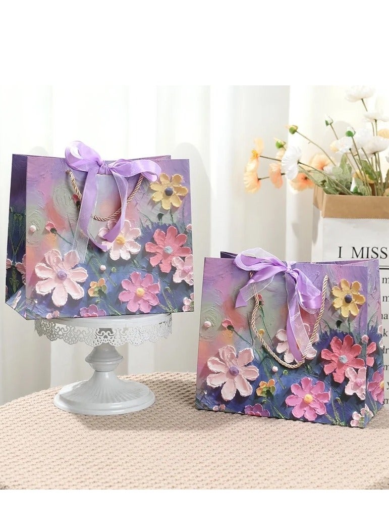 Generic 6 Pieces Ramadan Mubarak Luxury 3D Gift Paper Bags Flowers Design Oil Painting Paperboard with Ribbon  - Image 5