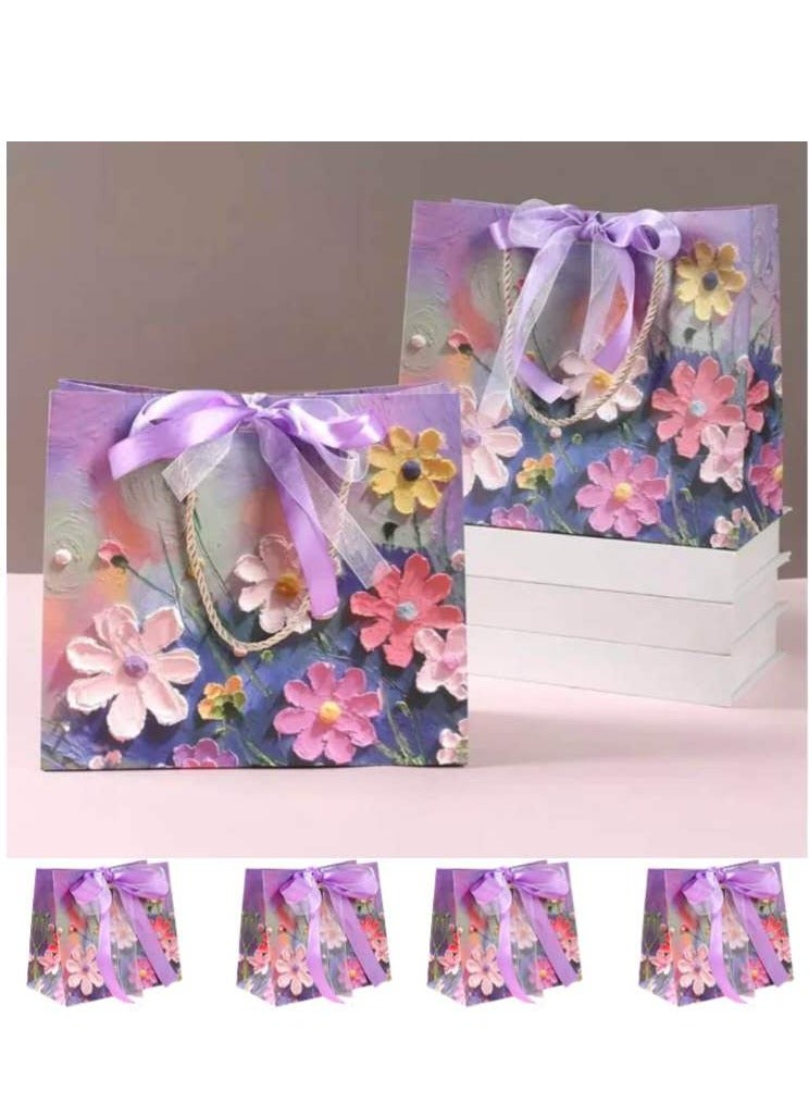 Generic 6 Pieces Ramadan Mubarak Luxury 3D Gift Paper Bags Flowers Design Oil Painting Paperboard with Ribbon  - Image 1