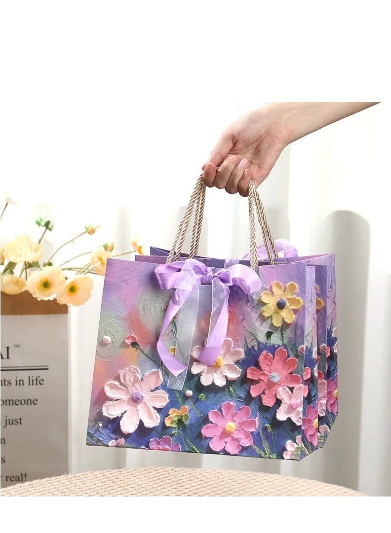 Generic 6 Pieces Ramadan Mubarak Luxury 3D Gift Paper Bags Flowers Design Oil Painting Paperboard with Ribbon  - Image 4