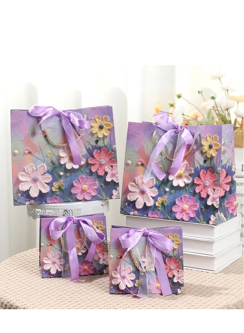 Generic 6 Pieces Ramadan Mubarak Luxury 3D Gift Paper Bags Flowers Design Oil Painting Paperboard with Ribbon  - Image 2