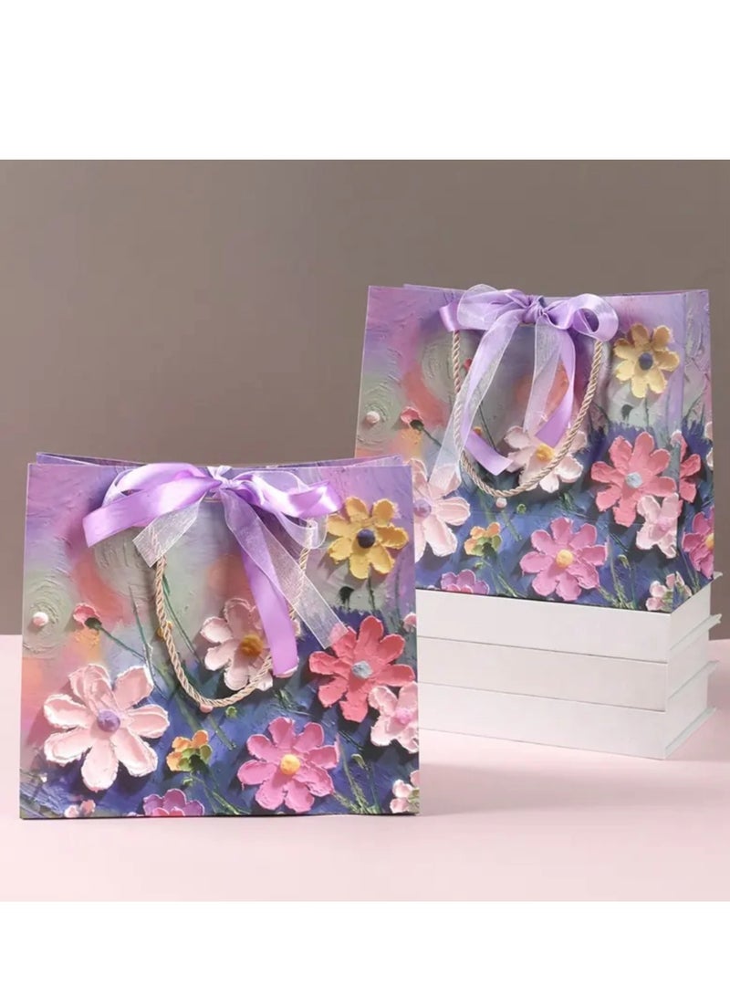 Generic 6 Pieces Ramadan Mubarak Luxury 3D Gift Paper Bags Flowers Design Oil Painting Paperboard with Ribbon  - Image 3