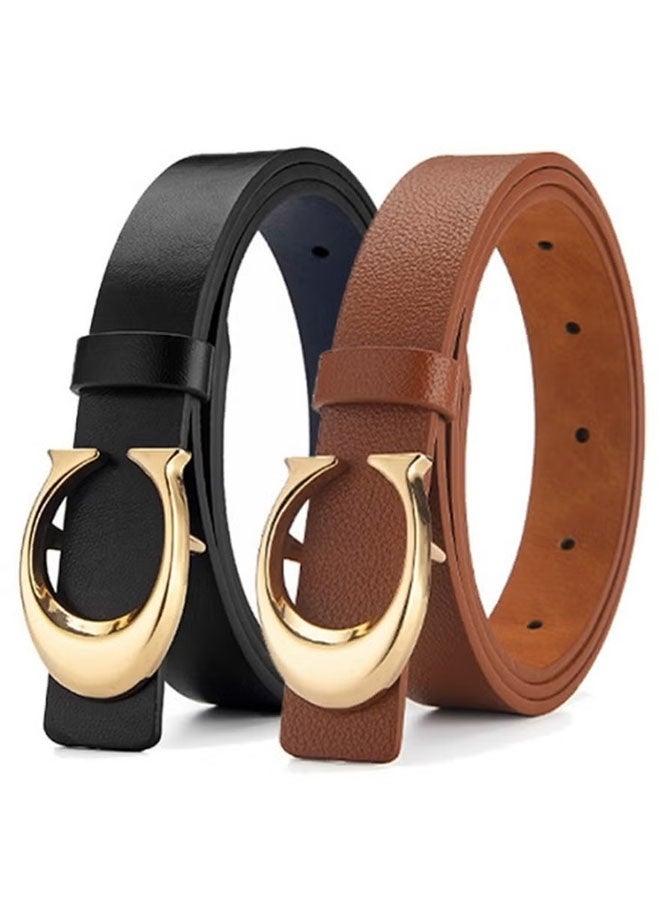 Ailily 2 Pack C-buckle Double-sided Women's Leather belt Fashionable and Slim Fitting,Ladies Adjustable Belts for Jeans Pants Dresses Skinny Vintage Waist Belt Women's Accessories Waist Strap (Black,Brown)  - Image 1