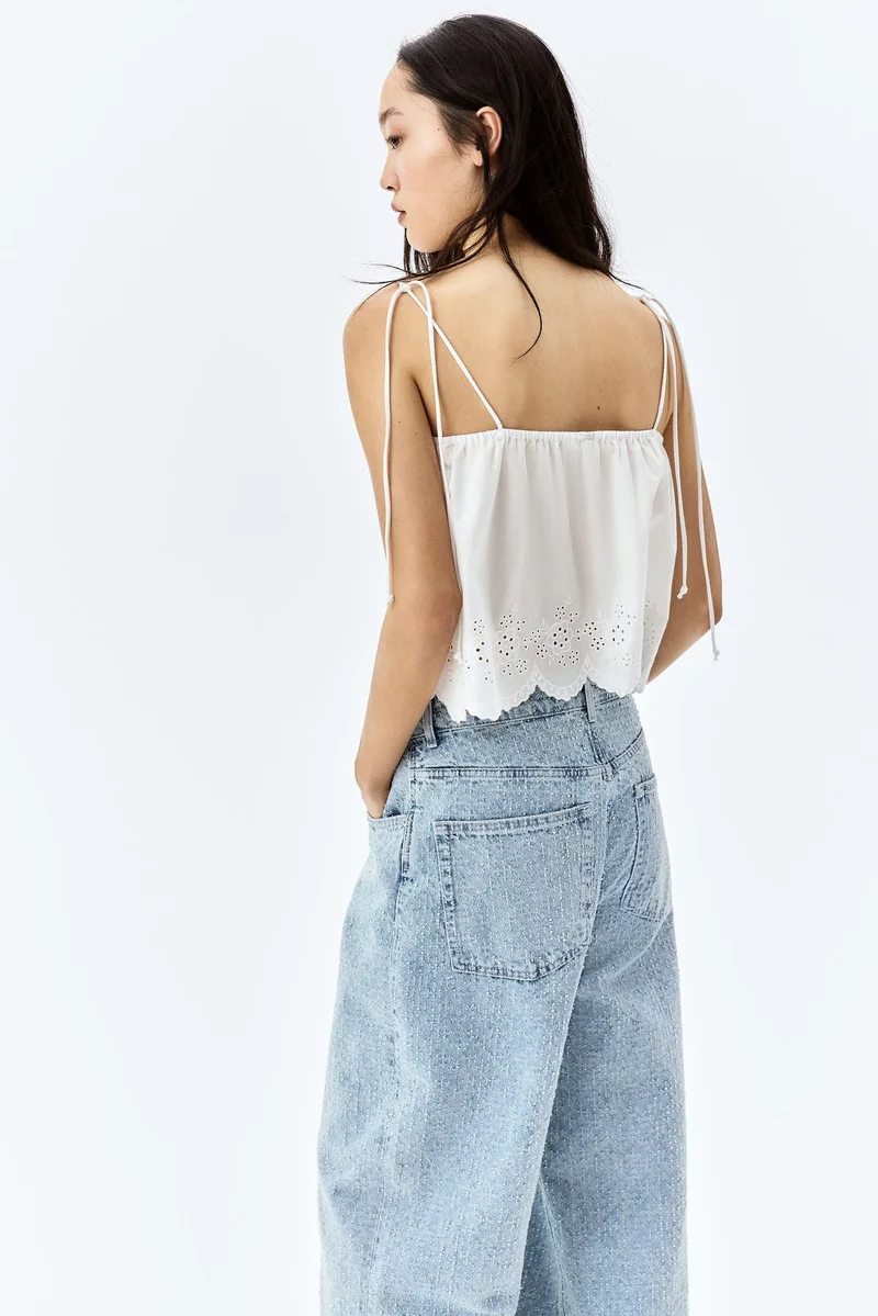 H&M Embroidered tie-strap top
