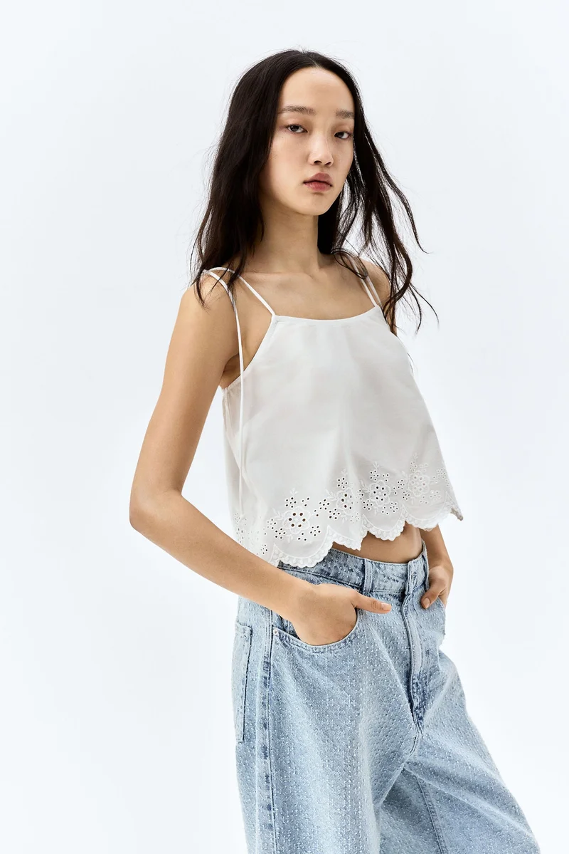 H&M Embroidered tie-strap top