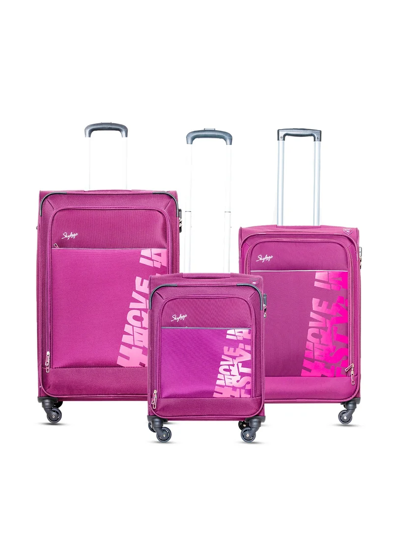 Skybags Rhumba Set Of 3 Luggage| 4W Str (E)| Polyester Soft Sided 360° 4 Wheels Spinner Trolleys- Cabin-20 Inch| Medium-24Inch| Large- 28 Inch |  Purple