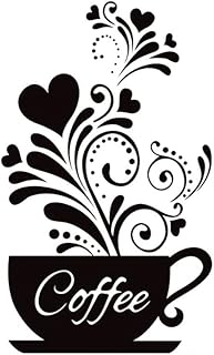 SITAKE SITAKE Ã¢â‚¬Å“Coffee Cup + FlowerÃ¢â‚¬Â Wall Decor Sticker, Black Coffee Decor for Coffee Bar and Coffee Station,  - Image 1