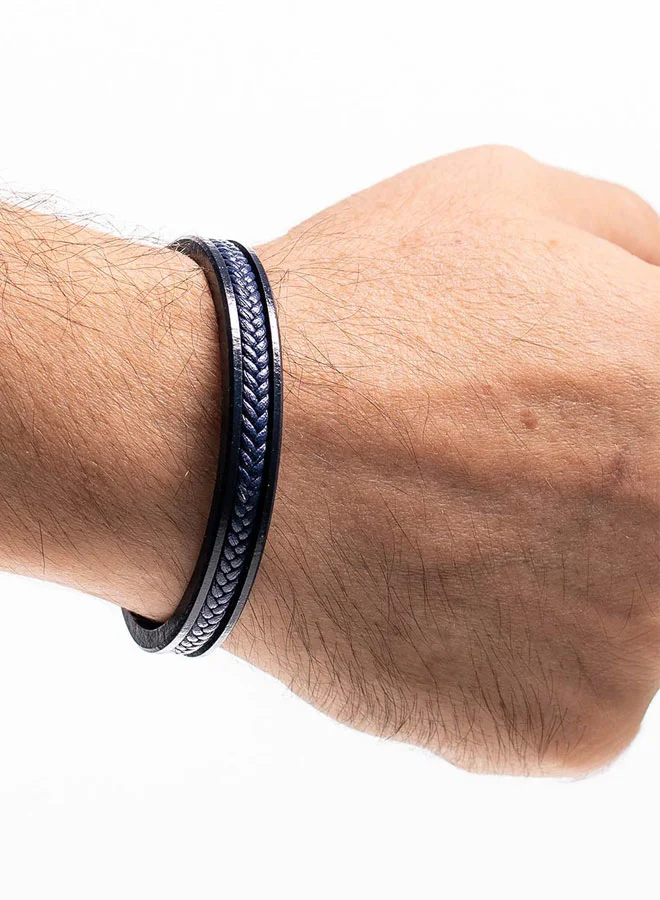 CHRYSOSTOMOS Handmade Leather Bracelet for Men with Blue Leather Straps
