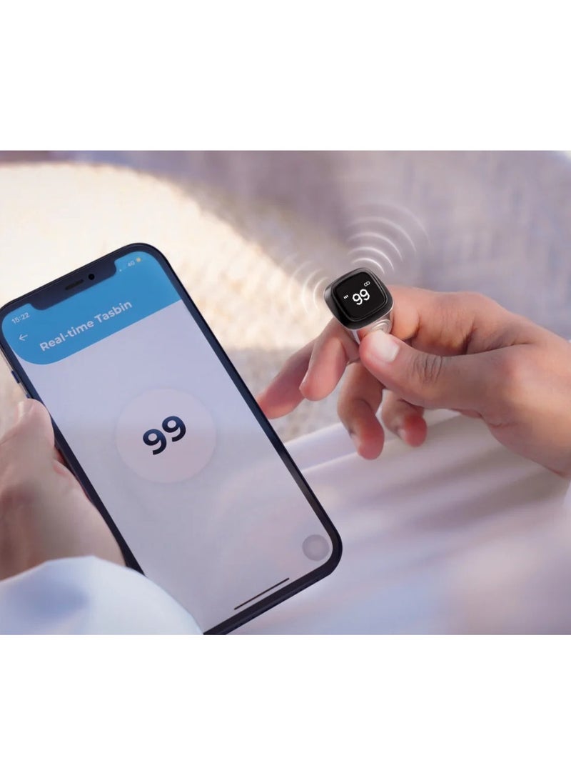 iQIBLA - iQIBLA Smart Tasbih Zikr Ring, Muslim 5 Daily Prayer times Notifications reminder with OLED display, Tasbih Counter that links for iQibla app, Waterproof, Size 20mm - Brown/Gold - Image 1