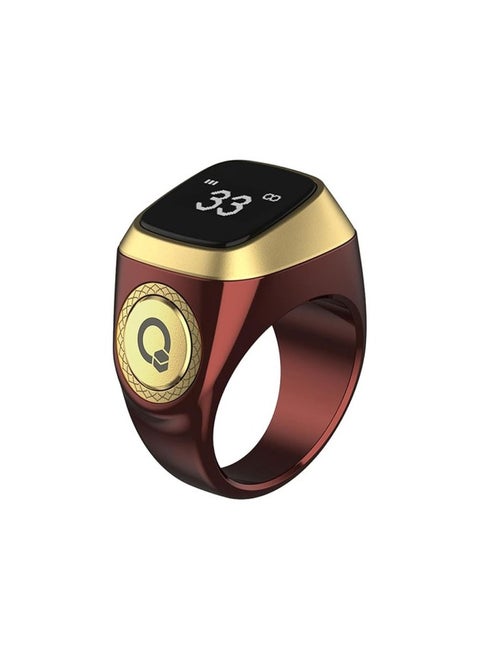 iQIBLA Smart Tasbih Zikr Ring, Muslim 5 Daily Prayer times Notifications reminder with OLED display, Tasbih Counter that links for iQibla app, Waterproof, Size 20mm - Brown/Gold