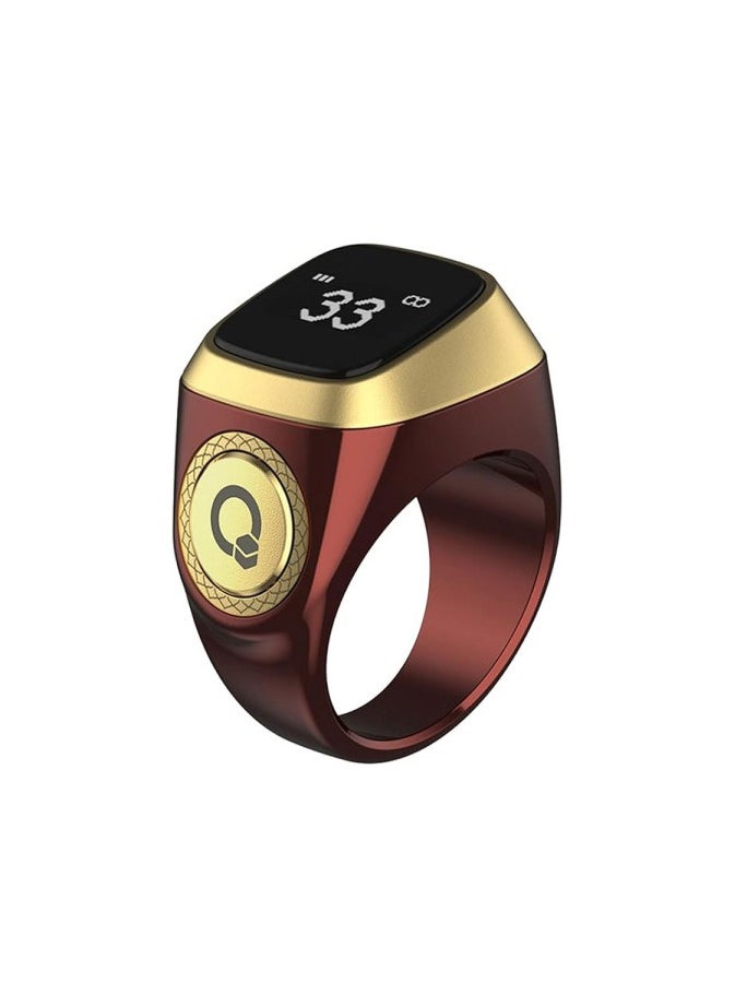 iQIBLA - iQIBLA Smart Tasbih Zikr Ring, Muslim 5 Daily Prayer times Notifications reminder with OLED display, Tasbih Counter that links for iQibla app, Waterproof, Size 20mm - Brown/Gold - Image 1