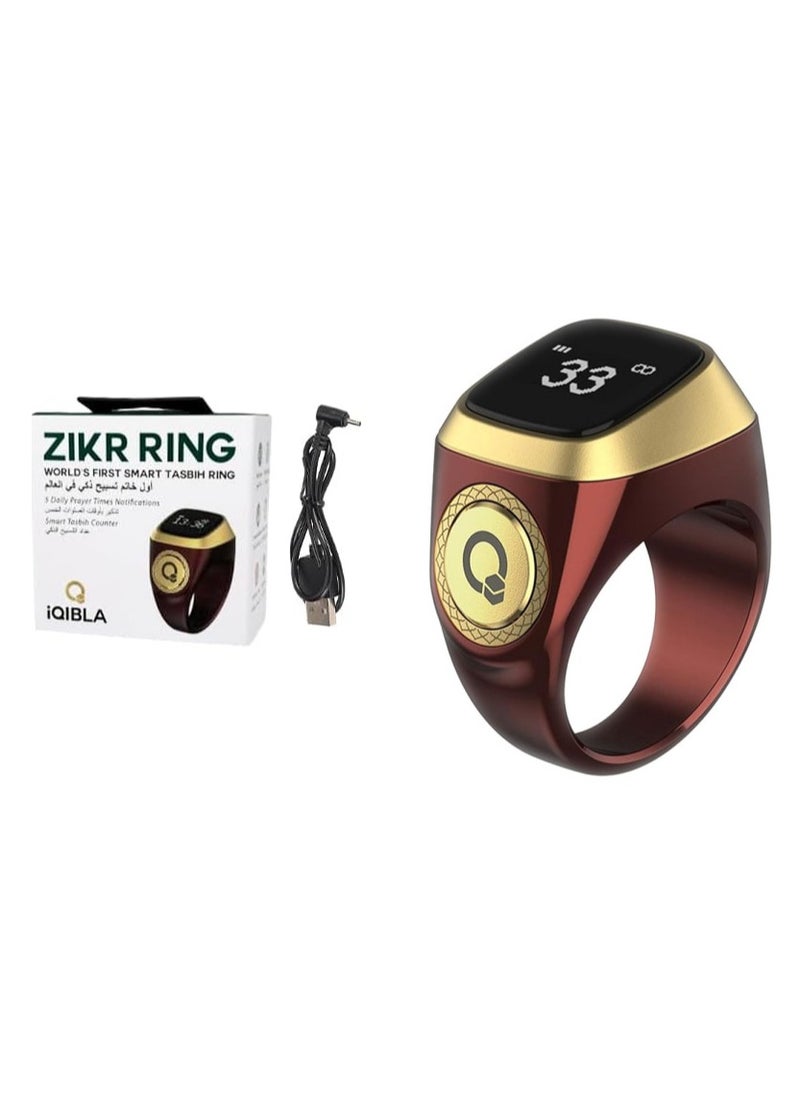 iQIBLA - iQIBLA Smart Tasbih Zikr Ring, Muslim 5 Daily Prayer times Notifications reminder with OLED display, Tasbih Counter that links for iQibla app, Waterproof, Size 20mm - Brown/Gold - Image 1