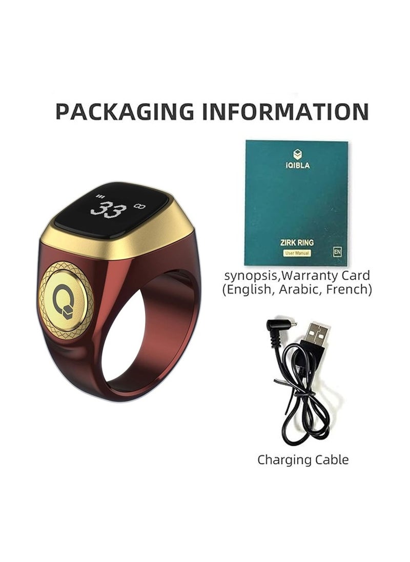 iQIBLA - iQIBLA Smart Tasbih Zikr Ring, Muslim 5 Daily Prayer times Notifications reminder with OLED display, Tasbih Counter that links for iQibla app, Waterproof, Size 20mm - Brown/Gold - Image 1