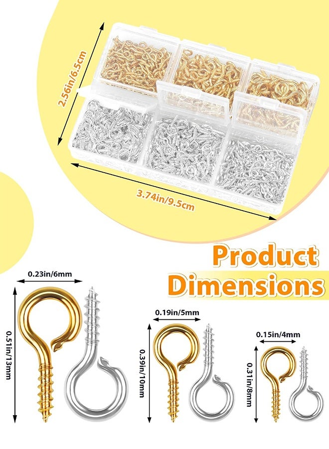 Wffo 400PCS Small Eye Screws for Jewelry Making, 3 Sizes Tiny Eye Hook Pins in Crafts, Mini Eyelet Screw Pin Hooks for Ornaments, Keychains DIY Craft Projects, Gold/Sliver - Image 2