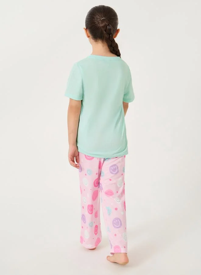 Styli Printed Short Sleeve T-Shirt and Pyjama Set