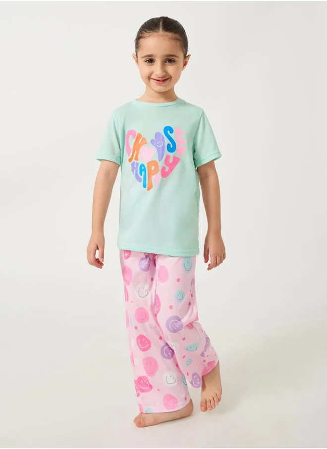 Styli Styli Printed Short Sleeve T-Shirt and Pyjama Set