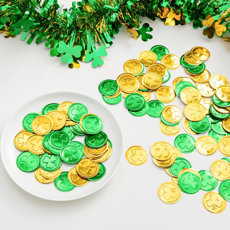 Jocomoni 200pcs/50g St. Patrick's Day Shamrock Confetti Decorations, Green Gold Metallic Foil Shamrock Clover Table Confetti Glitter Lucky Coin Shamrock Sequin for Party Home Decoration - Image 5