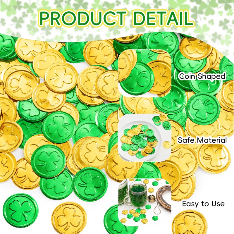 Jocomoni 200pcs/50g St. Patrick's Day Shamrock Confetti Decorations, Green Gold Metallic Foil Shamrock Clover Table Confetti Glitter Lucky Coin Shamrock Sequin for Party Home Decoration - Image 3