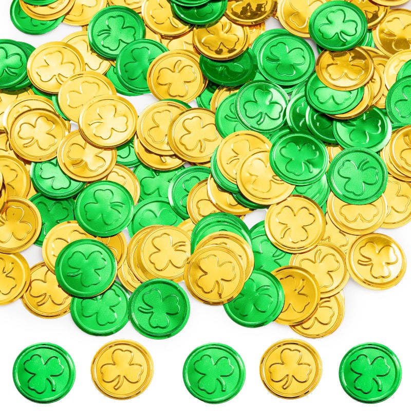 Jocomoni 200pcs/50g St. Patrick's Day Shamrock Confetti Decorations, Green Gold Metallic Foil Shamrock Clover Table Confetti Glitter Lucky Coin Shamrock Sequin for Party Home Decoration - Image 4