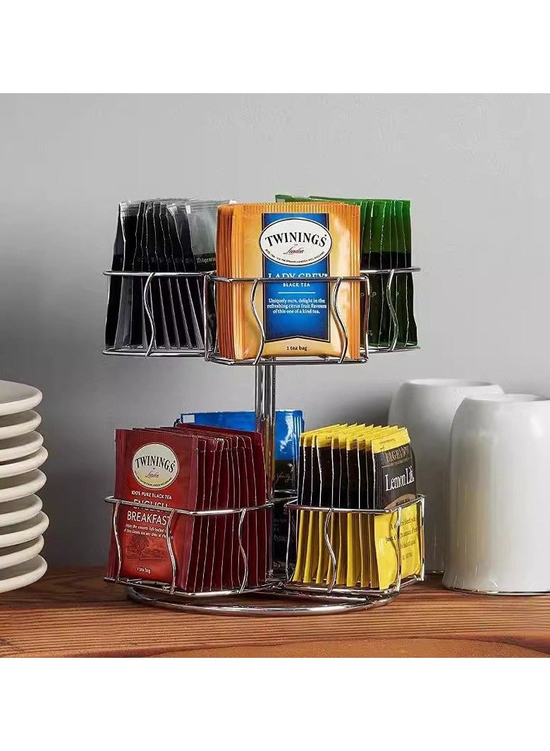 general Double-layer tea bag storage rack rotatable desktop rack for tea and coffee bags no-drill installation - Image 1
