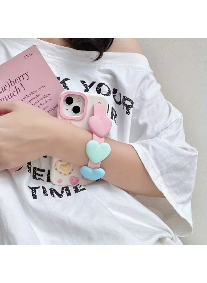 Temu Luxury light dopamine heart design phone case, high quality, Japanese cream style, elegant protective, with hand strap for easy carrying, shockproof and scratch-resistant, compatible with iPhone 14 Plus - Image 3