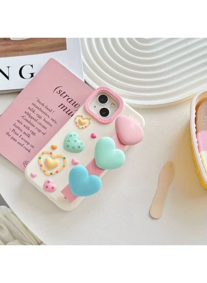 Temu Luxury light dopamine heart design phone case, high quality, Japanese cream style, elegant protective, with hand strap for easy carrying, shockproof and scratch-resistant, compatible with iPhone 14 Plus - Image 1