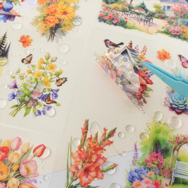 Dwpetzo 30 Sheets Precut Colorful Garden Landscape Stickers Book for Junk Journal Supplies, Transparent PET Stickers for Journaling, Scrapbooking, Bujo, Collage, Card Making - Image 3