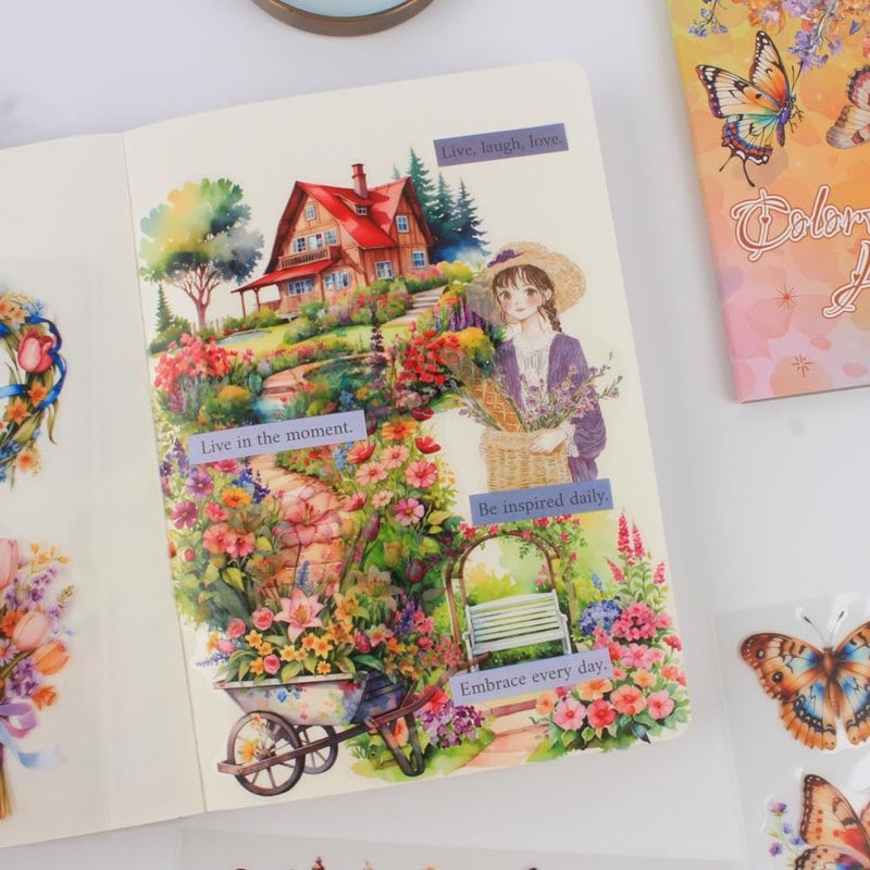 Dwpetzo 30 Sheets Precut Colorful Garden Landscape Stickers Book for Junk Journal Supplies, Transparent PET Stickers for Journaling, Scrapbooking, Bujo, Collage, Card Making - Image 4