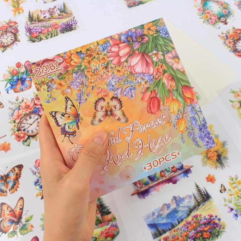 Dwpetzo 30 Sheets Precut Colorful Garden Landscape Stickers Book for Junk Journal Supplies, Transparent PET Stickers for Journaling, Scrapbooking, Bujo, Collage, Card Making - Image 5