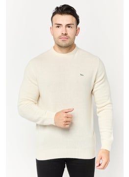 Harmont & Blaine Men Round Neck Embroidered Logo Sweater, Off White  - Image 1