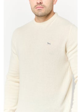 Harmont & Blaine Men Round Neck Embroidered Logo Sweater, Off White  - Image 3