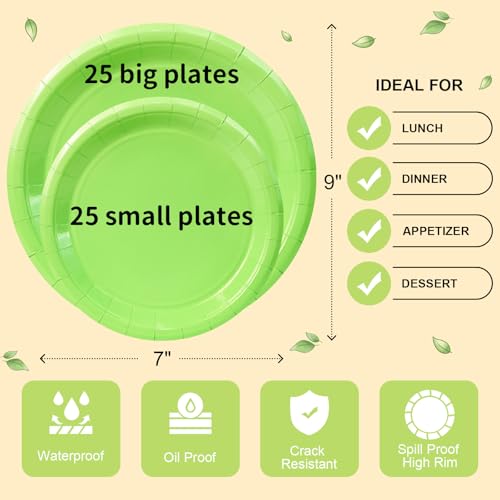 LANLISA 50 Pcs Lime Green Paper Plates Disposable, 25-9" & 25-7" Disposable Birthday Cake Dessert Plates For Halloween, Summerween, Christmas Holiday Party Supplies - Image 5