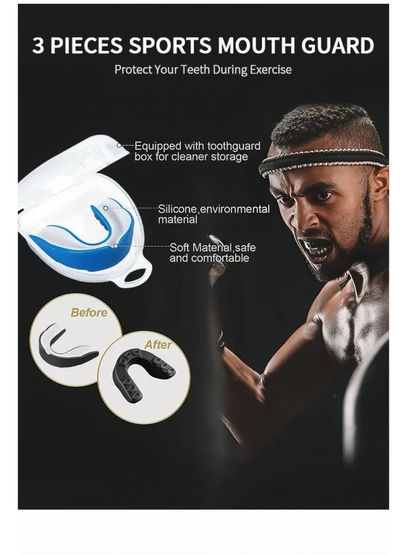 Lee Yon 3-Piece EVA Mouthguards with Case, Sport Mouth Guards Mouthguard Gum Guard, Mouthguard Slim Fit for Boxing, Basketball, Hockey, Soccer，Blue/Black/Red - Image 2