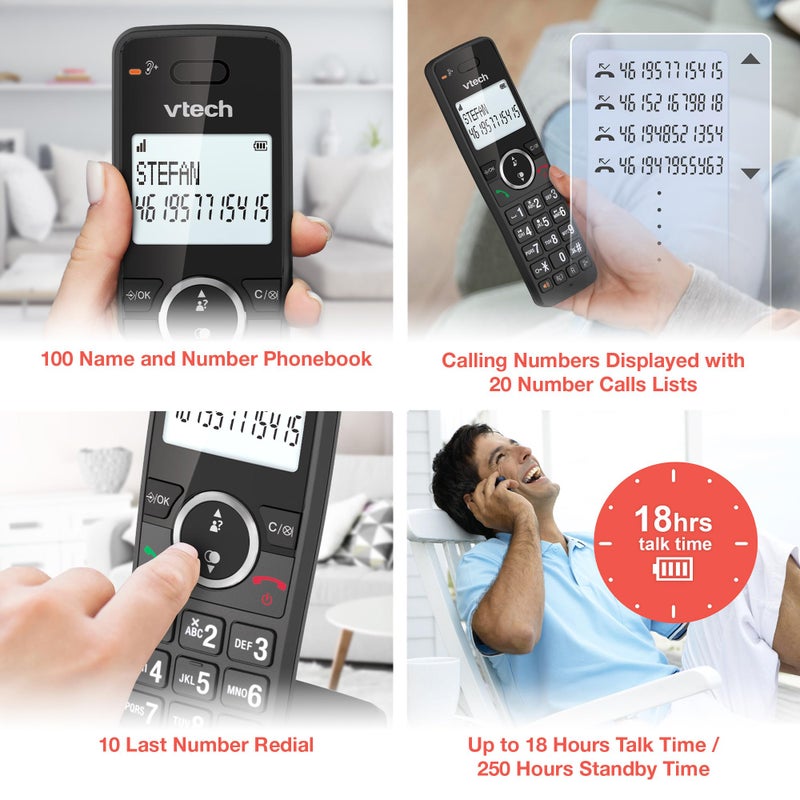 في تك VTech ES2053 Cordless Phone with Answering Machine, Call Block, Easy-to-Read Backlit Display, 18 Hours Talk-time, Volume Booster, Handsfree Speakerphone, Speed Dial, DECT, 4 Handsets - Image 2