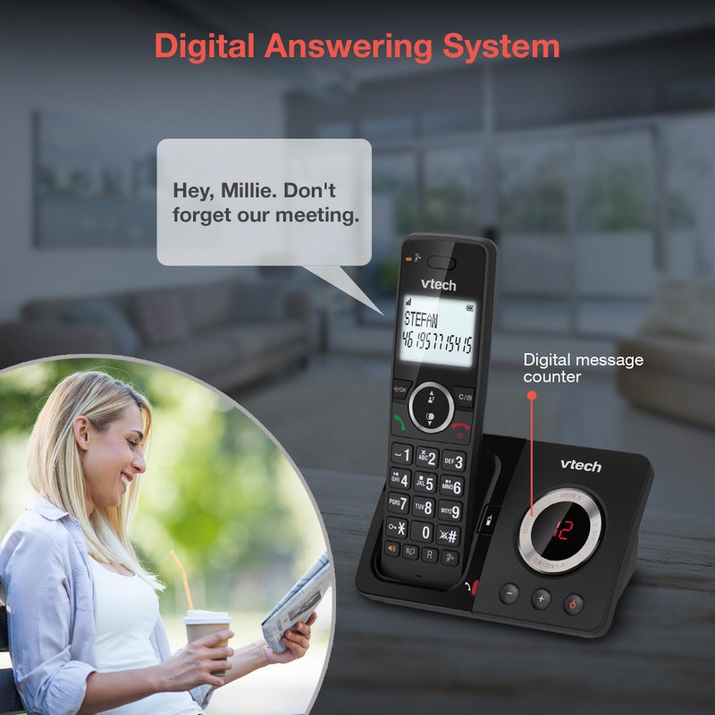 في تك VTech ES2053 Cordless Phone with Answering Machine, Call Block, Easy-to-Read Backlit Display, 18 Hours Talk-time, Volume Booster, Handsfree Speakerphone, Speed Dial, DECT, 4 Handsets - Image 4