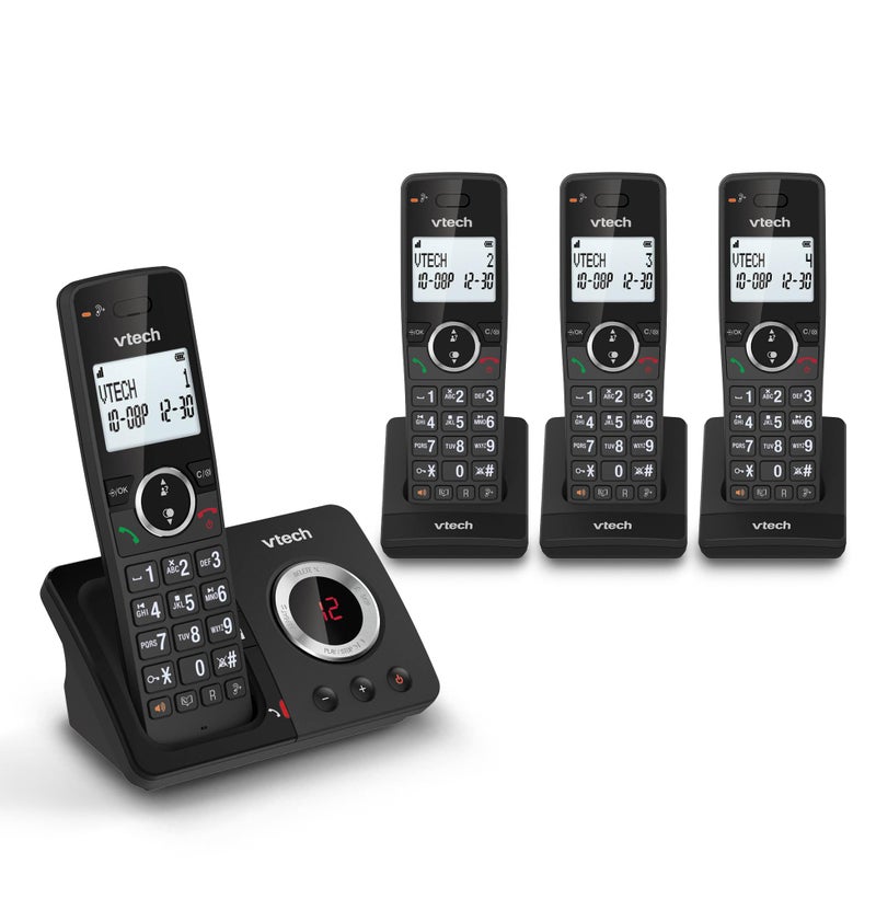 في تك VTech ES2053 Cordless Phone with Answering Machine, Call Block, Easy-to-Read Backlit Display, 18 Hours Talk-time, Volume Booster, Handsfree Speakerphone, Speed Dial, DECT, 4 Handsets - Image 1