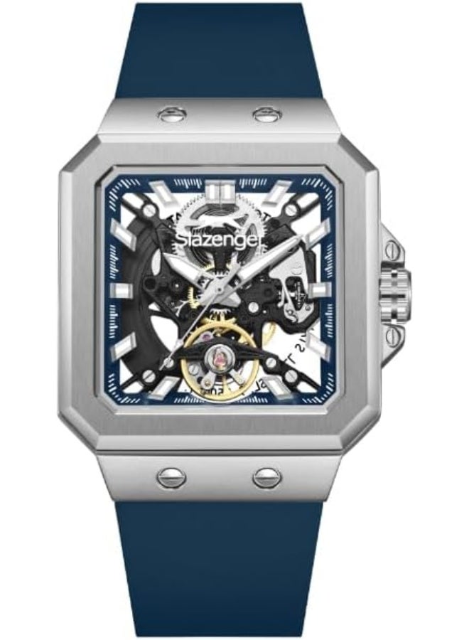 سلازنجر ساعة سلازينجر للرجال، مينا أوتوماتيكية وسوار سيليكون - أزرق داكن - Image 1