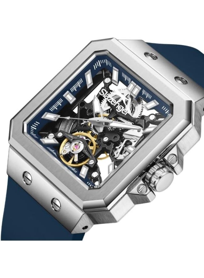 سلازنجر ساعة سلازينجر للرجال، مينا أوتوماتيكية وسوار سيليكون - أزرق داكن - Image 5