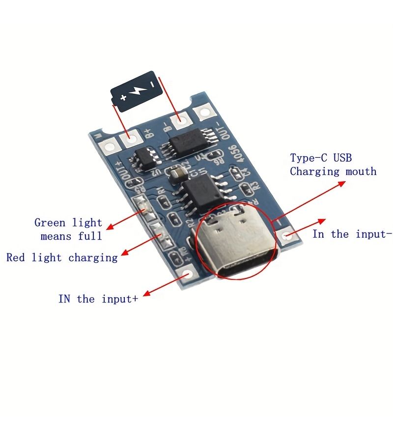 5 قطع وحدة شحن TP4056 من نوع USB-C لبطارية ليثيوم 18650 حماية مزدوجة خرج 5 فولت 1 أمبير - Image 3
