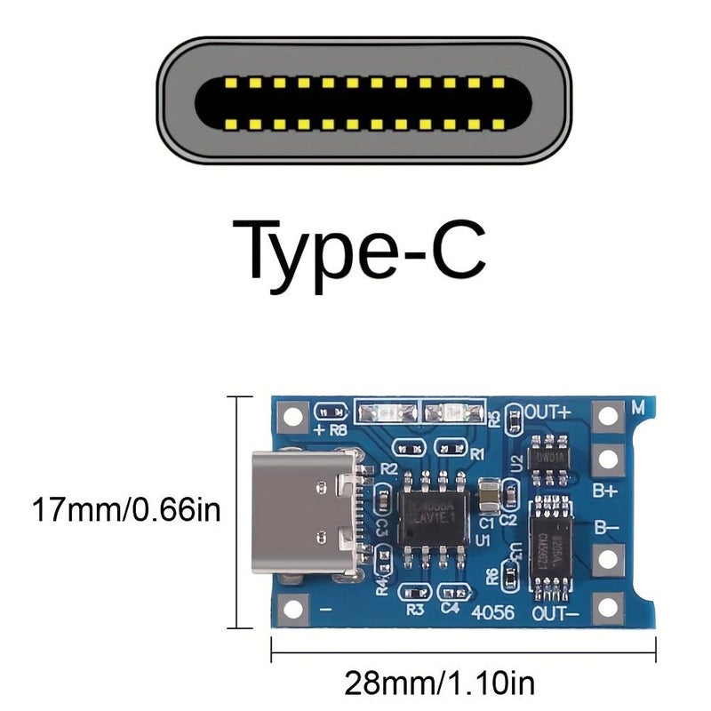 5 قطع وحدة شحن TP4056 من نوع USB-C لبطارية ليثيوم 18650 حماية مزدوجة خرج 5 فولت 1 أمبير - Image 5