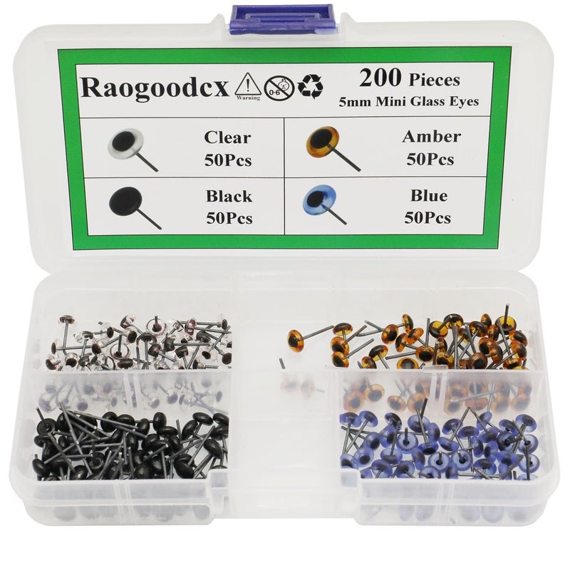 200pcs Mini Glass BlackBlueAmberClear Eyes Kits for Teddy Puppets Dolls Wool Felting Crafts