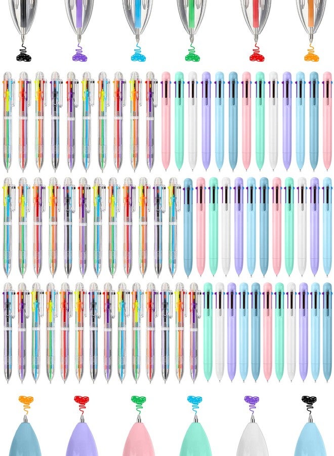 Sherr 60 Pcs Multicolor Ballpoint Pens 6 in 1, 0.5 mm 6 Color Retractable Ballpoint Colorful Ink Pens Christmas Gift for Office Colleague Party Favors, 2 Styles Adult - Image 1