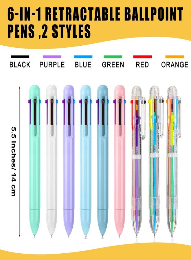 Sherr 60 Pcs Multicolor Ballpoint Pens 6 in 1, 0.5 mm 6 Color Retractable Ballpoint Colorful Ink Pens Christmas Gift for Office Colleague Party Favors, 2 Styles Adult - Image 2