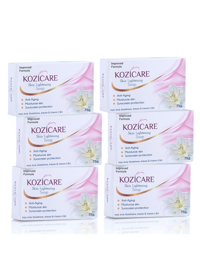 Kozicare Kojic Acid Soap & Glutathione Soap | Bathing Soaps | Bath Soap for Men & Women | Body Tan Removal Soap | Remove Dark Spots & Hyperpigmentation | For Glowing Skin | Soaps for Bath - Pack of 6