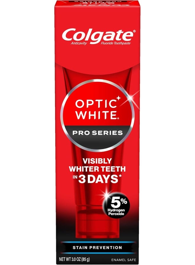 Colgate معجون أسنان كولجيت أوبتيك وايت برو سيريز لتبييض الأسنان مع 5% بيروكسيد الهيدروجين، منع البقع، أنبوب 3 أونصات - Image 1