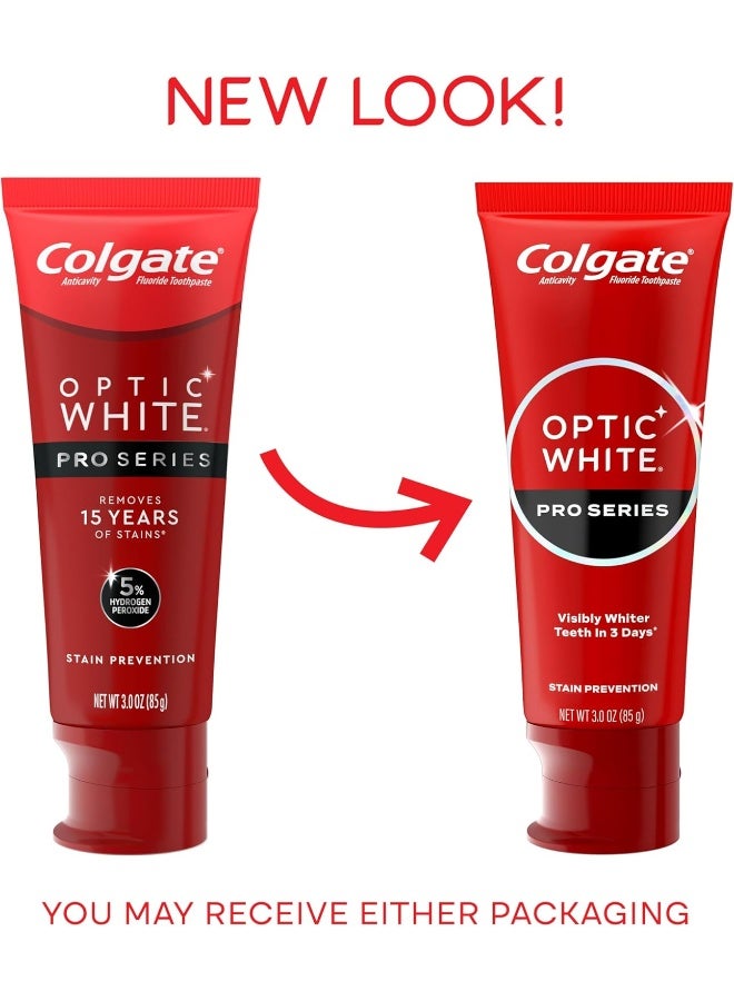 Colgate معجون أسنان كولجيت أوبتيك وايت برو سيريز لتبييض الأسنان مع 5% بيروكسيد الهيدروجين، منع البقع، أنبوب 3 أونصات - Image 2