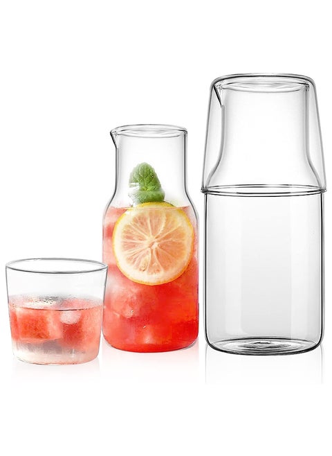 High Borosilicate Glass Water Bottle Set, Household Cold Water Bottle, Transparent Glass Juice Jug, Glass Cup (13oz)