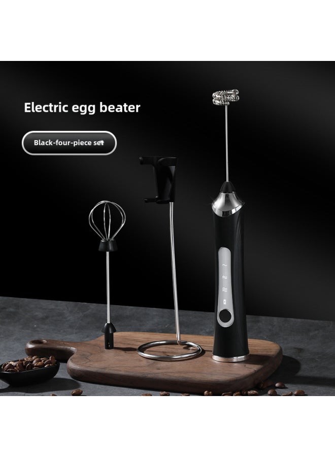 Milk Frother Household Electric Milk Frother Hand-held Egg Beater Coffee Frother Milk Blender Milk Beater-Color:Upgraded Version Of The J-3 Black Double-head No. 2 Bracket (Special Packaging)  - Image 1