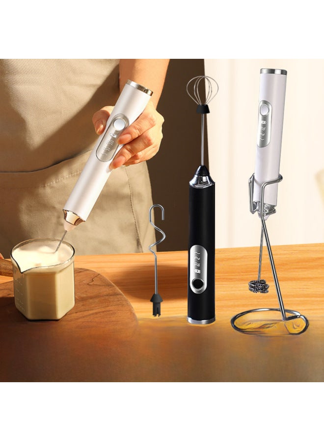 Milk Frother Household Electric Milk Frother Hand-held Egg Beater Coffee Frother Milk Blender Milk Beater-Color:Upgraded Version Of The J-3 Black Double-head No. 2 Bracket (Special Packaging)  - Image 2